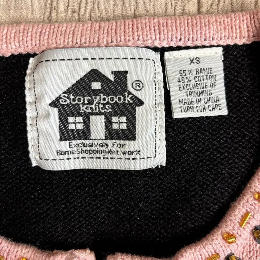 Storybook Knits Vintage Beaded Art Cardigan Jacket XS Cottagecore Boho Artwear - Picture 5 of 15